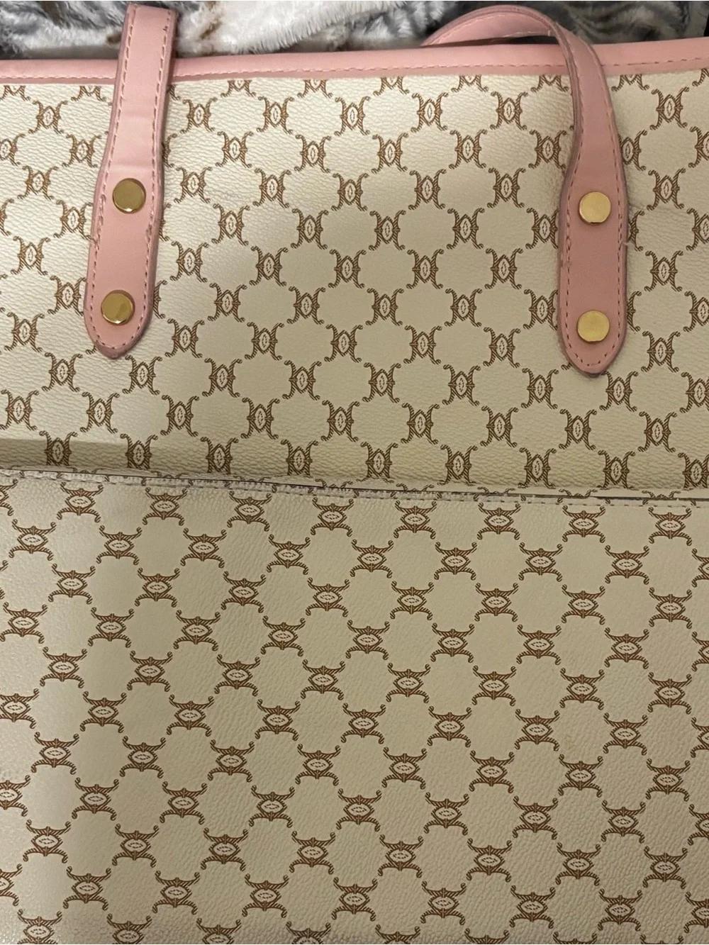 Women’s Beige Monogram Tote with Pink Trim